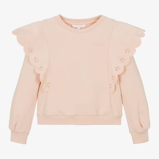 Chloé-Girls Pink Cotton Frill Sweatshirt | Childrensalon