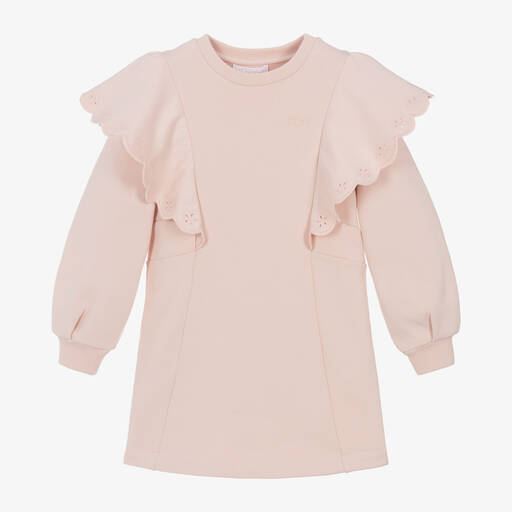 Chloé-Girls Pink Cotton Jersey Frill Dress | Childrensalon
