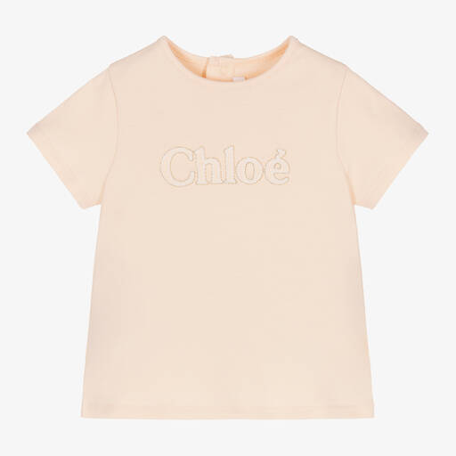 Chloé-Girls Pink Cotton T-Shirt | Childrensalon