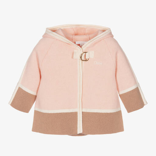 Chloé-Girls Pink Knitted Cotton & Wool Coat | Childrensalon