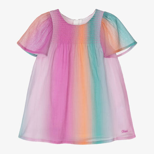 Chloé-Girls Pink Ombré Cotton Dress | Childrensalon