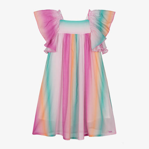 Chloé-Girls Pink Ombré Cotton Dress | Childrensalon