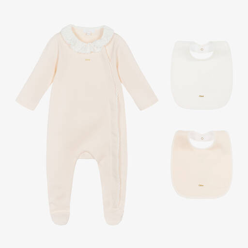 Chloé-Girls Pink Organic Cotton Babysuit Gift Set | Childrensalon