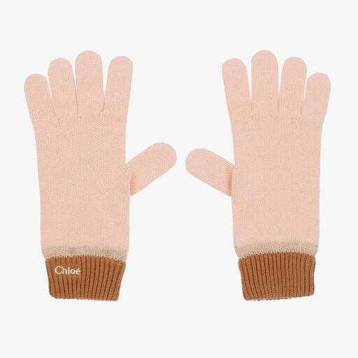 Chloé-Girls Pink Organic Cotton Knit Gloves | Childrensalon