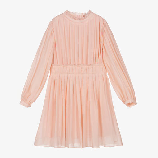 Chloé-Girls Pink Pleated Wool Dress | Childrensalon