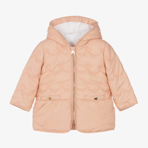 Chloé-Girls Pink Quilted Coat | Childrensalon