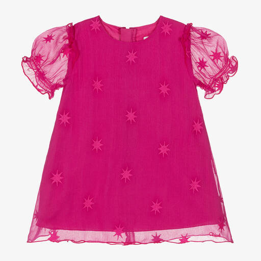 Chloé-Girls Pink Silk Star Dress | Childrensalon