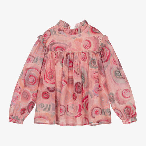 Chloé-Girls Pink Spiral Print Wool Blouse | Childrensalon