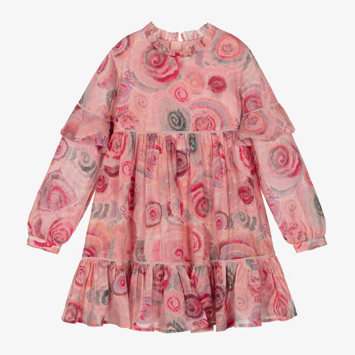 Chloé-Girls Pink Spiral Print Wool Dress | Childrensalon