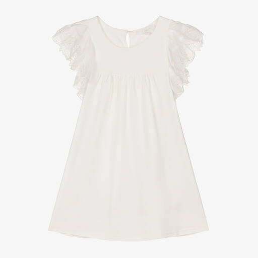 Chloé-Girls White Cotton Jersey Dress | Childrensalon