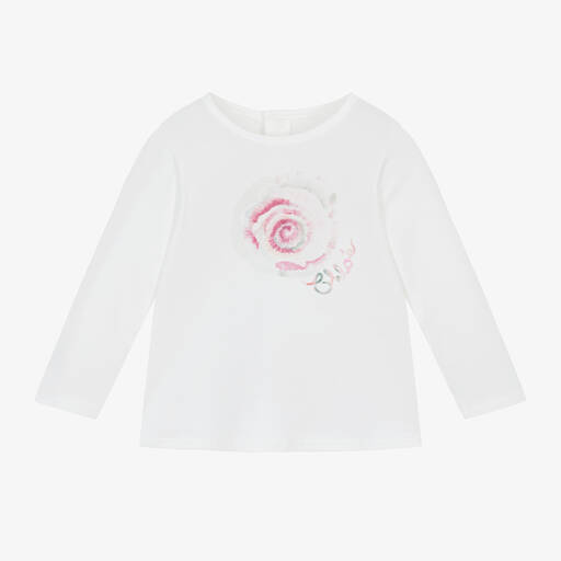 Chloé-Girls White Cotton Spiral Print Top | Childrensalon