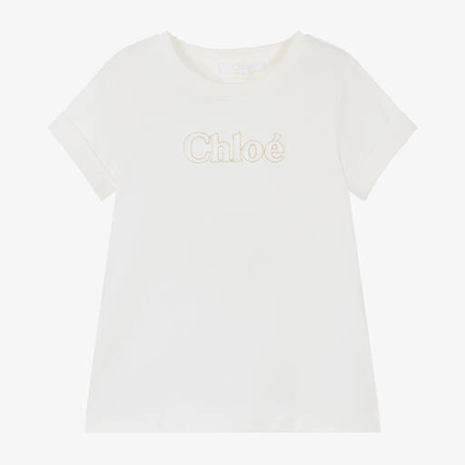 Chloé-تيشيرت قطن جيرسي عضوي لون أبيض للبنات | Childrensalon