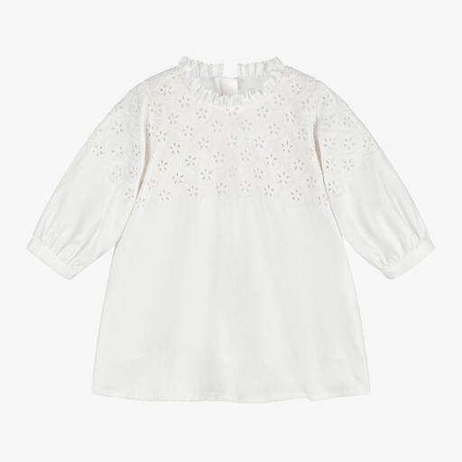 Chloé-Girls White Embroidered Cotton Dress | Childrensalon