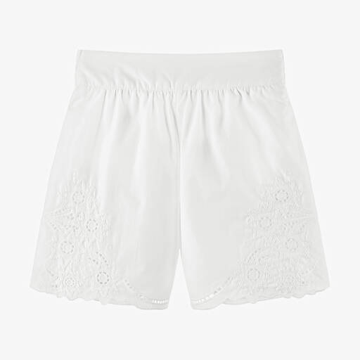 Chloé-Girls White Embroidered Cotton Shorts | Childrensalon