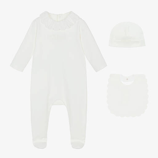 Chloé-Girls White Organic Cotton Babysuit Gift Set | Childrensalon