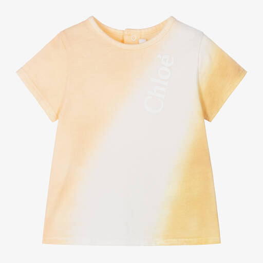 Chloé-Girls Yellow Ombré Cotton T-Shirt | Childrensalon