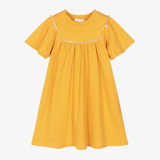 Chloé-Girls Yellow Organic Cotton Dress | Childrensalon