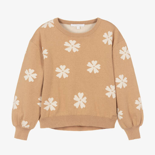 Chloé-Teen Girls Beige Knitted Flower Sweater | Childrensalon