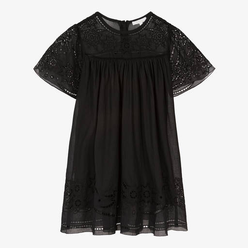 Chloé-Teen Girls Black Cutwork Cotton Dress | Childrensalon