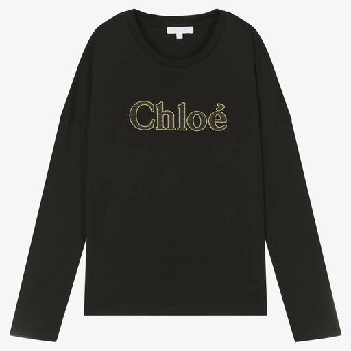 Chloé-Teen Girls Black Organic Cotton Top | Childrensalon