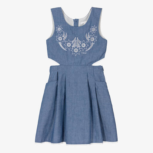 Chloé-فستان قطن شمبراي لون أزرق للمراهقات | Childrensalon