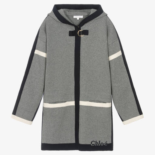 Chloé-Teen Girls Grey Cotton & Wool Knit Coat | Childrensalon