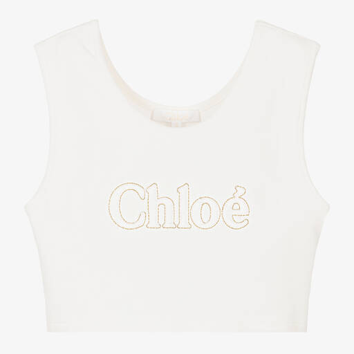 Chloé-Teen Girls Ivory Cotton Vest Top | Childrensalon