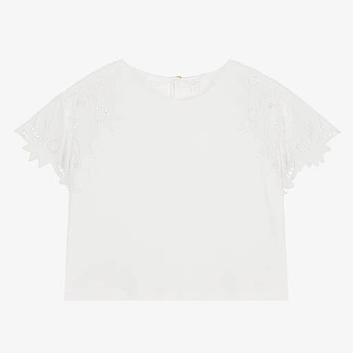 Chloé-Teen Girls Ivory Organic Cotton T-Shirt | Childrensalon