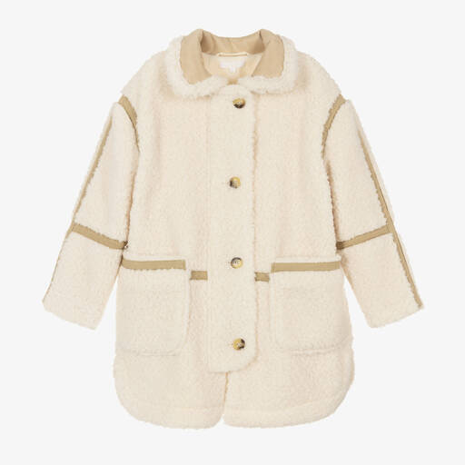 Chloé-Teen Girls Ivory Sherpa Fleece Coat | Childrensalon