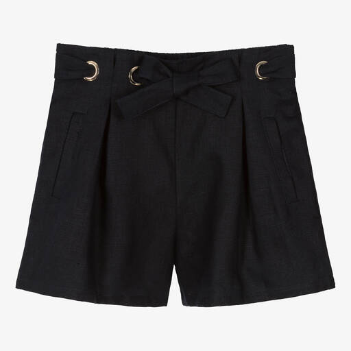 Chloé-Teen Girls Navy Blue Linen Shorts | Childrensalon