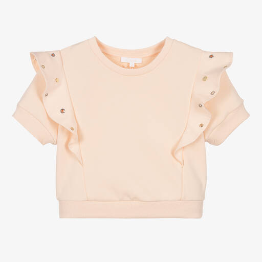 Chloé-Teen Girls Pink Eyelet Ruffle Sweatshirt | Childrensalon