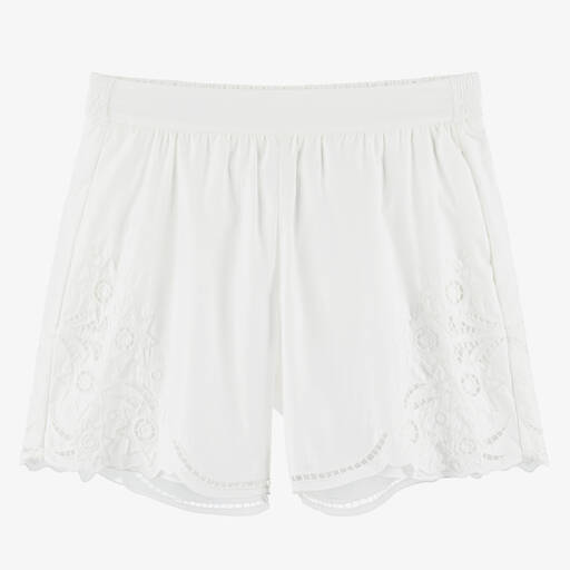Chloé-Teen Girls White Embroidered Cotton Shorts | Childrensalon