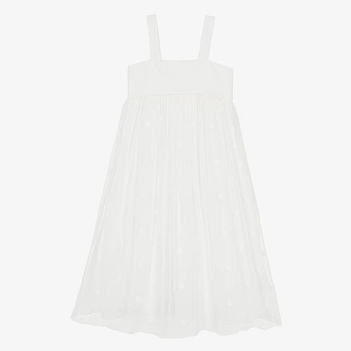 Chloé-فستان حرير كريب مطرز لون أبيض للمراهقات | Childrensalon