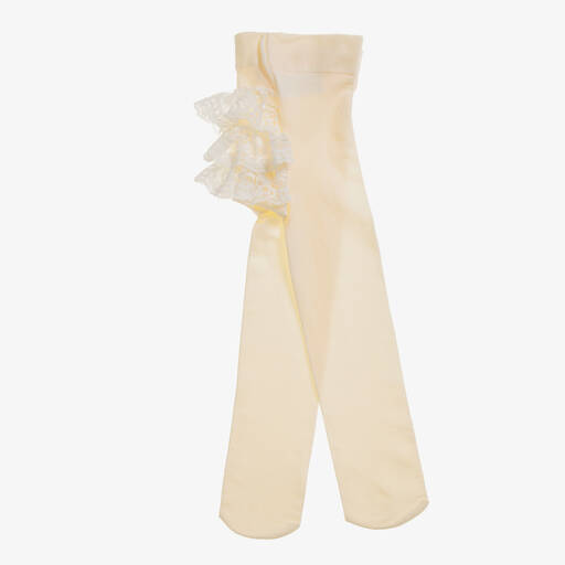 Country Kids-Baby Girls Ivory Lace Ruffle Tights | Childrensalon