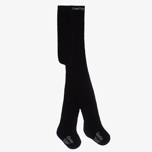 Country Kids-Black Cotton Knitted Tights | Childrensalon