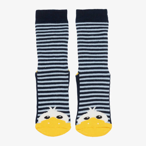 Country Kids-Blue Striped Duck Slipper Socks | Childrensalon