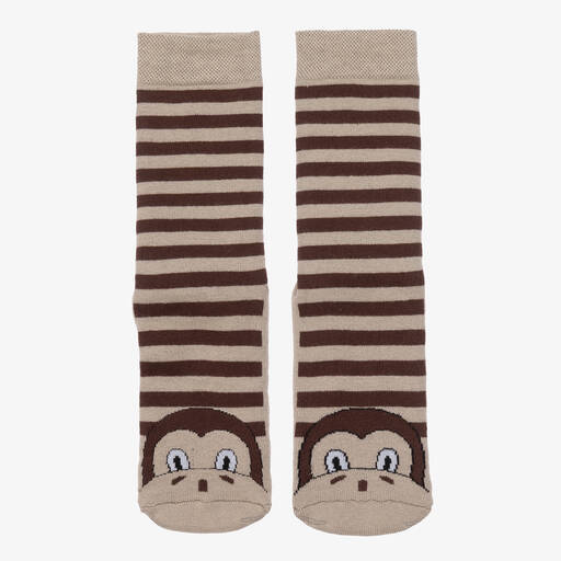 Country Kids-Brown Striped Monkey Slipper Socks | Childrensalon