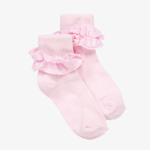 Country Kids-Girls Pink Ruffle Cotton Socks | Childrensalon