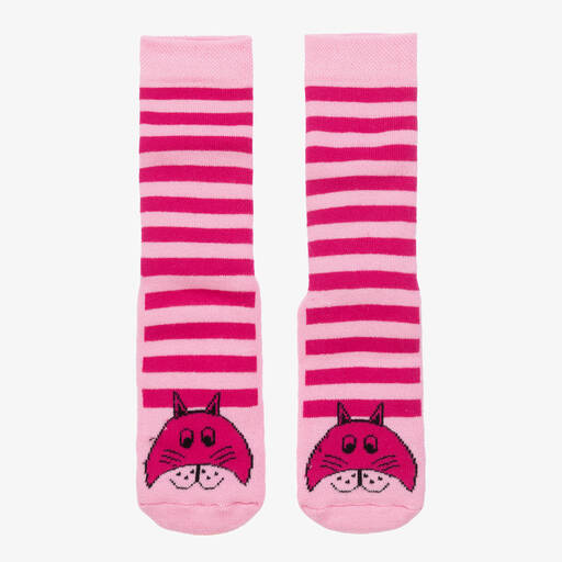 Country Kids-Chaussons-chaussettes rayures roses chat fille | Childrensalon