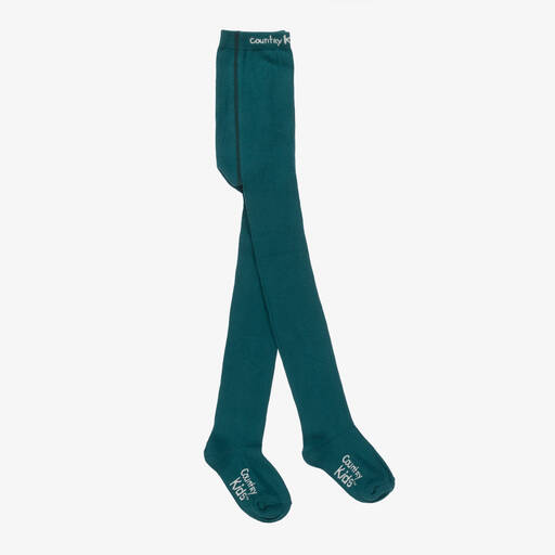 Country Kids-Girls Teal Green Cotton Knitted Tights | Childrensalon