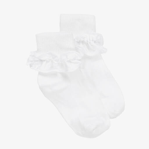 Country Kids-Girls White Ruffle Cotton Socks | Childrensalon