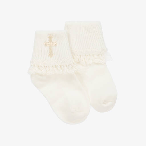 Country Kids-Ivory Cotton Christening Baby Socks  | Childrensalon