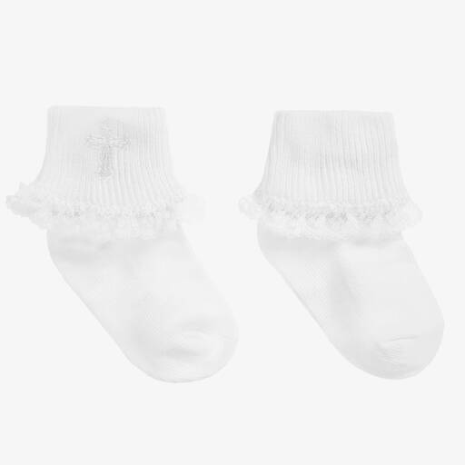 Country Kids-White Cotton Christening Baby Socks  | Childrensalon