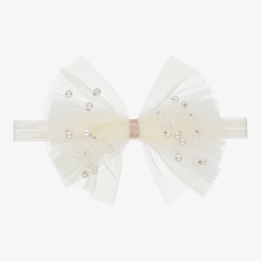 Cute Cute-Ivory Tulle Bow Headband(12cm) | Childrensalon