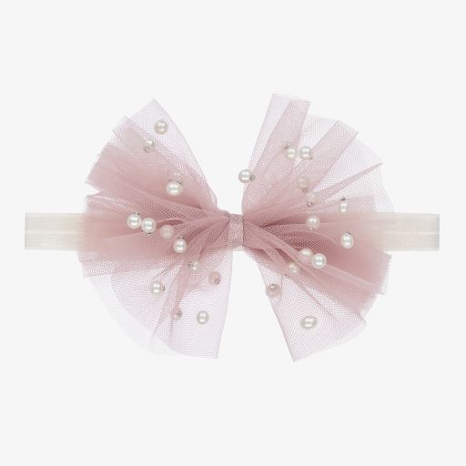 Cute Cute-Розовая повязка на голову с бантиком из тюля (12см) | Childrensalon