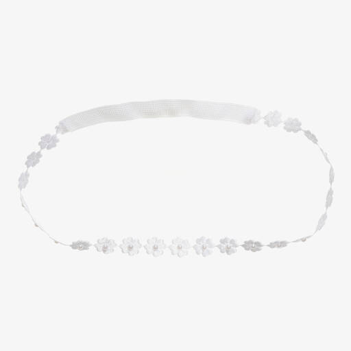 Cute Cute-Bandeau blanc en satin à perles  | Childrensalon