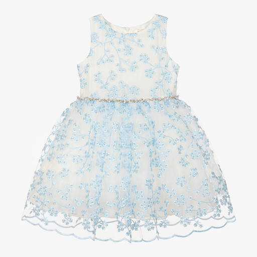 David Charles-Kleid mit Blumenstickerei Ecru/Blau | Childrensalon