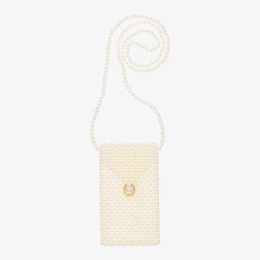David Charles-Girls Ivory Faux Pearl Phone Bag (18cm) | Childrensalon