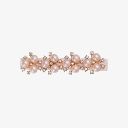 David Charles-Girls Pink Faux Pearl Hair Clip (8cm) | Childrensalon