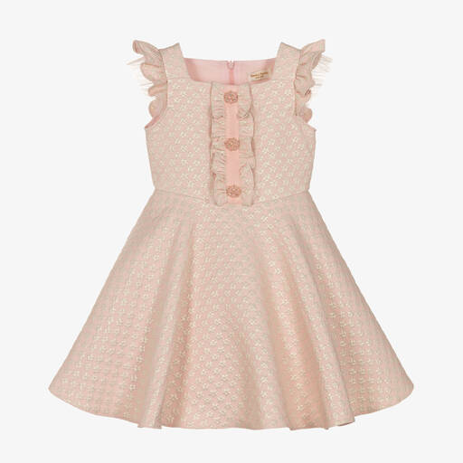 David Charles-Girls Pink Floral Jacquard Dress | Childrensalon